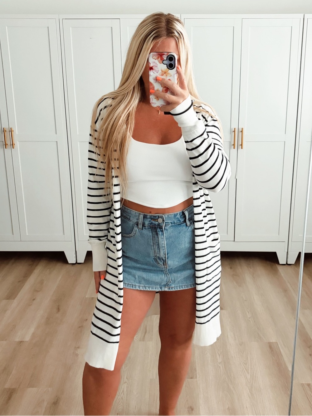Nine West Striped Open Front Cardigan - White & Black